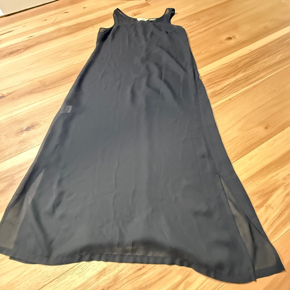 Eddie Bauer Tank Dress Women 6P Black Sheer Maxi Side Slit Layering Piece